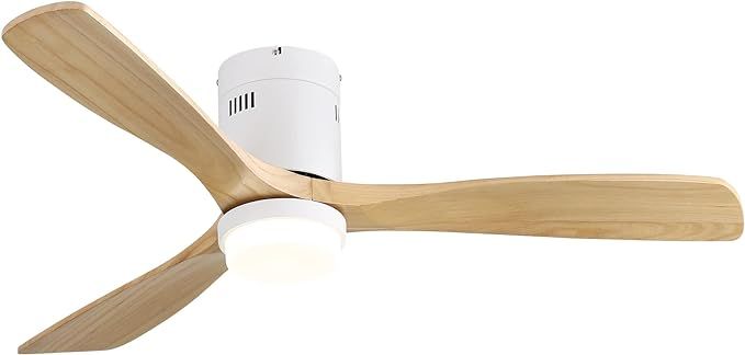 Sofucor 52 Inch Low Profile Ceiling Fan With Light 3 Carved Wood Fan Blade Modern Flush Mount Cei... | Amazon (US)