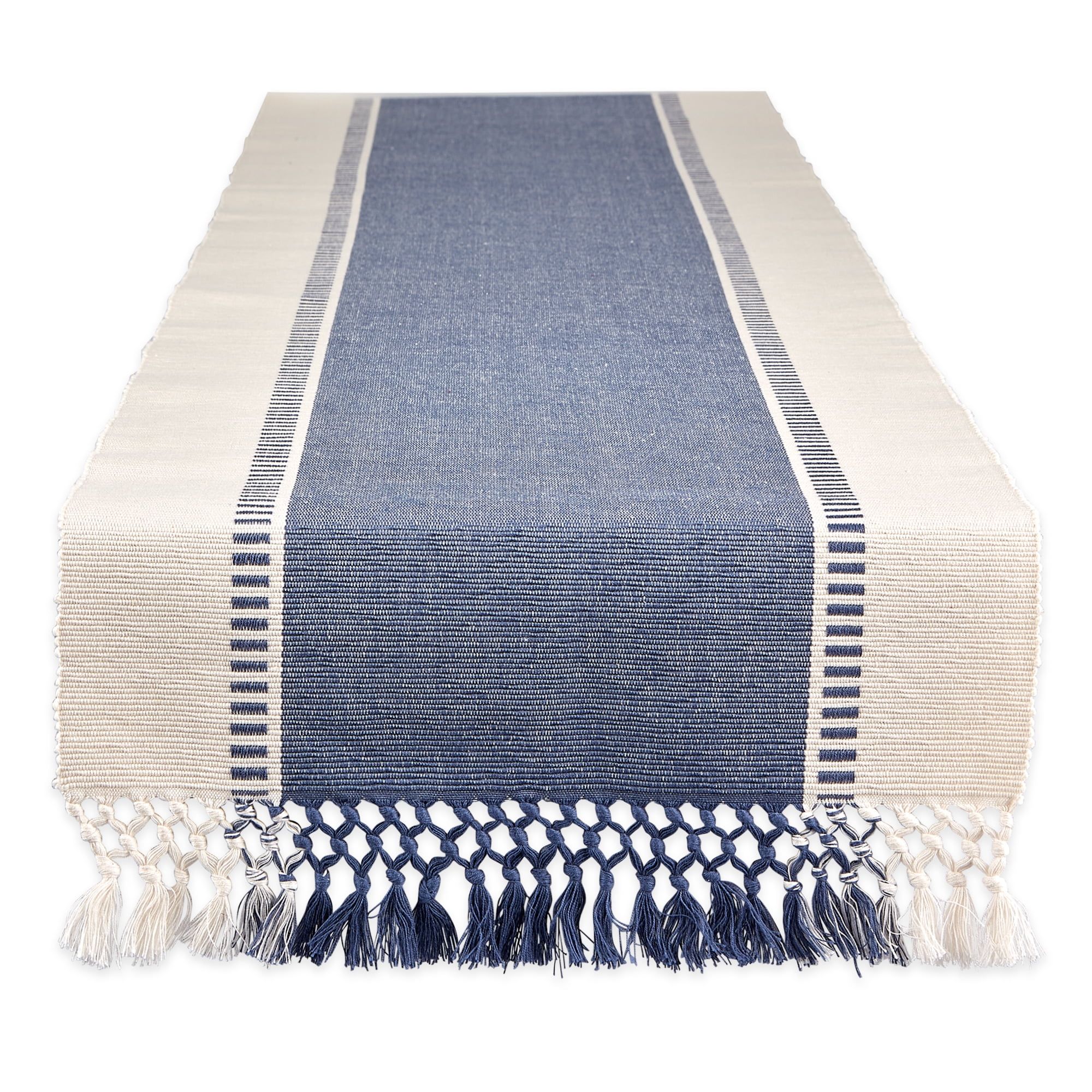 Contemporary Home Living 13" x 72" Blue and White Dobby Striped Rectangular Table Runner - Walmar... | Walmart (US)