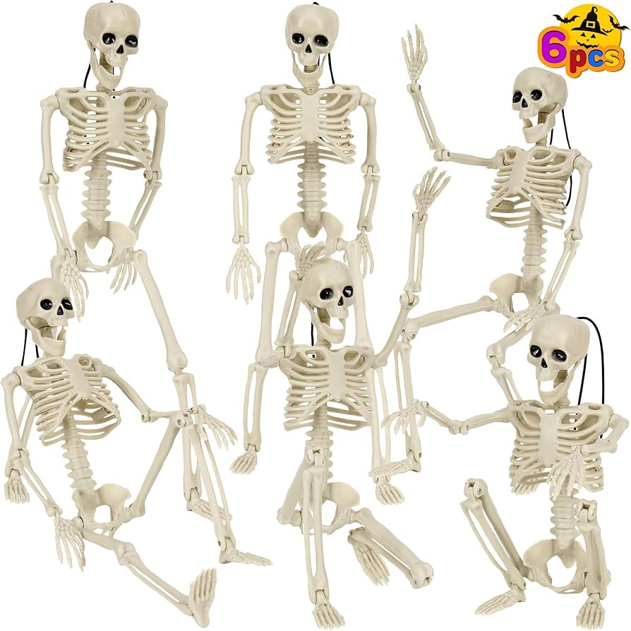 6Pcs Halloween Skeleton Decorations, 16 Inch Full Body Mini Posable Skeleton with Movable Joints ... | Amazon (US)