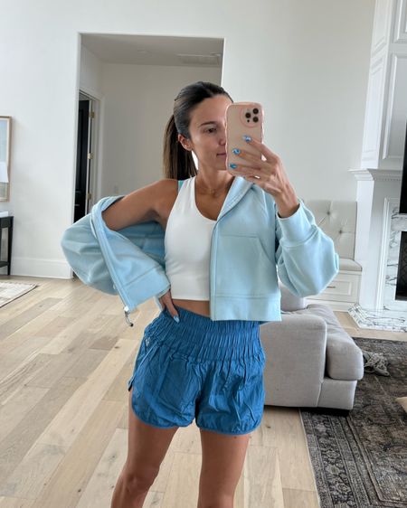 Shades of blue workout look 💙 I have these shorts and zip up in multiple colors I love them so much! Wearing size small in both. 

Workout outfit; gym outfit; athleisure outfit; fitness style; free people movement; lululemon; Christine Andrew 

#LTKfit #LTKstyletip #LTKunder100