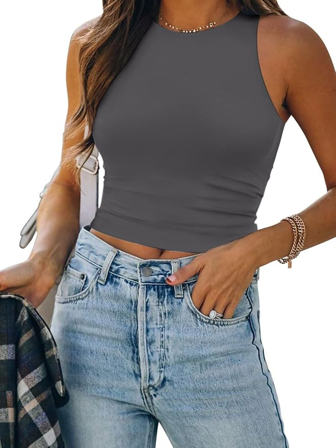 ATHMILE Womens Double Lined Crop Tank Tops Casual Basic Shirts Sleeveless Workout Tops Cute Summe... | Amazon (US)