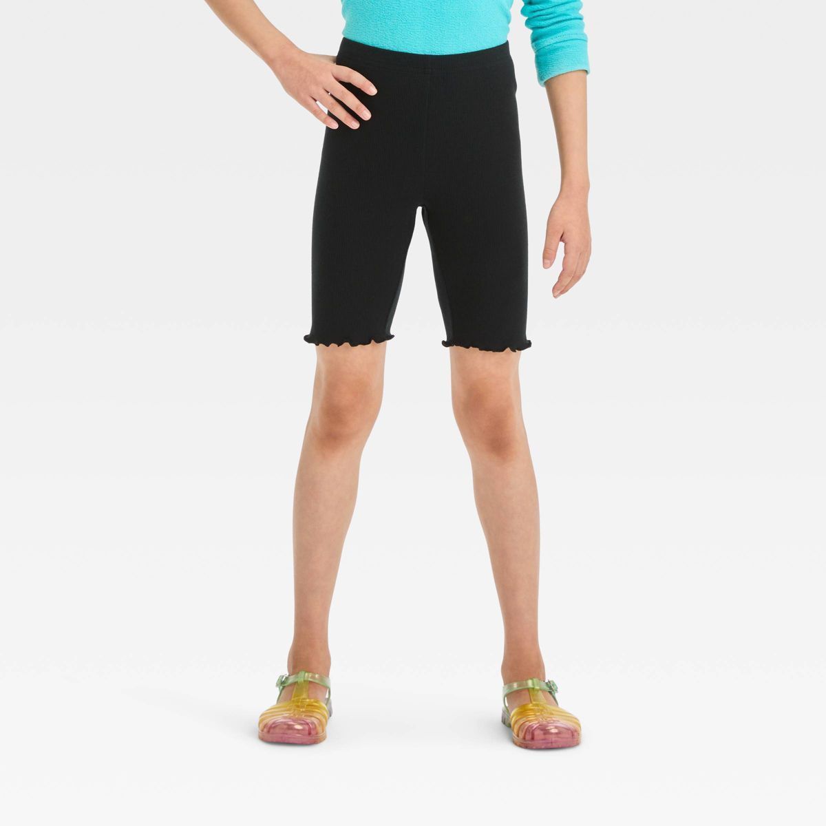 Girls' 'Solid' Ribbed Bike Shorts - Cat & Jack™ Black XL | Target