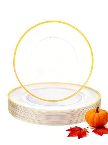 WDF 25Pack Gold Charger Plates - 12inch Clear Chargers with Gold Trim - Clear Plates Disposable for Dinner Thanksgiving Party/Wedding/Birthday | Amazon (US)