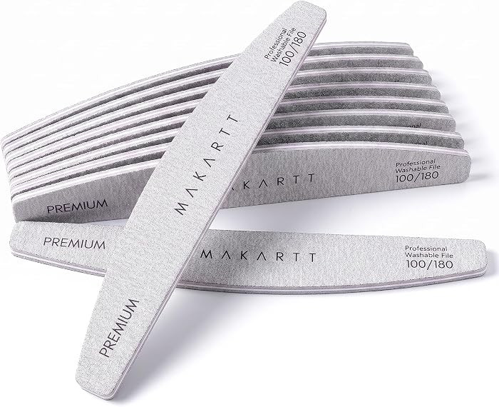 Makartt Nail Files 100/180 Grit,  10PCS Emery Boards with Pre-Buffed Safe Edge, Curved Half Moon ... | Amazon (US)