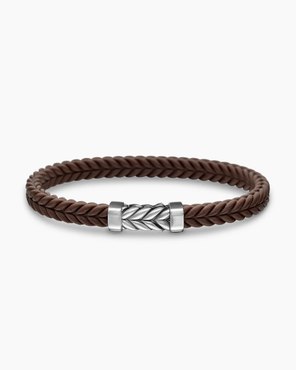 David Yurman | Chevron Bracelet in Brown Rubber with Sterling Silver, 6mm | David Yurman