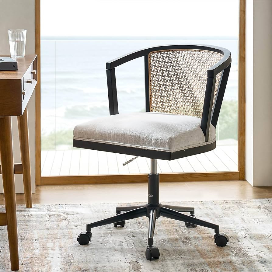HULALA HOME Rattan Desk Chair with Wheels, Upholstered Office Chair, Adjustable Swivel Rolling He... | Amazon (US)