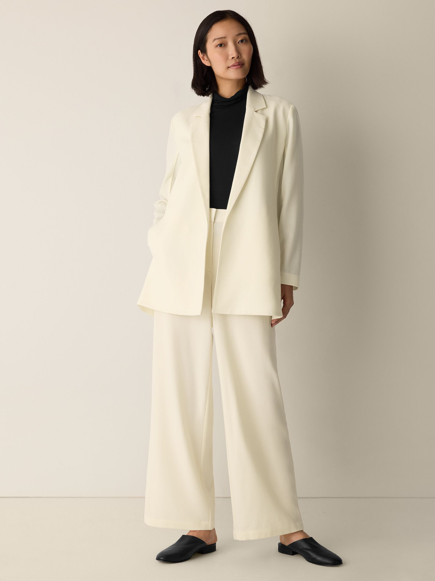 Stretch Wool Crepe Long Blazer | Eileen Fisher