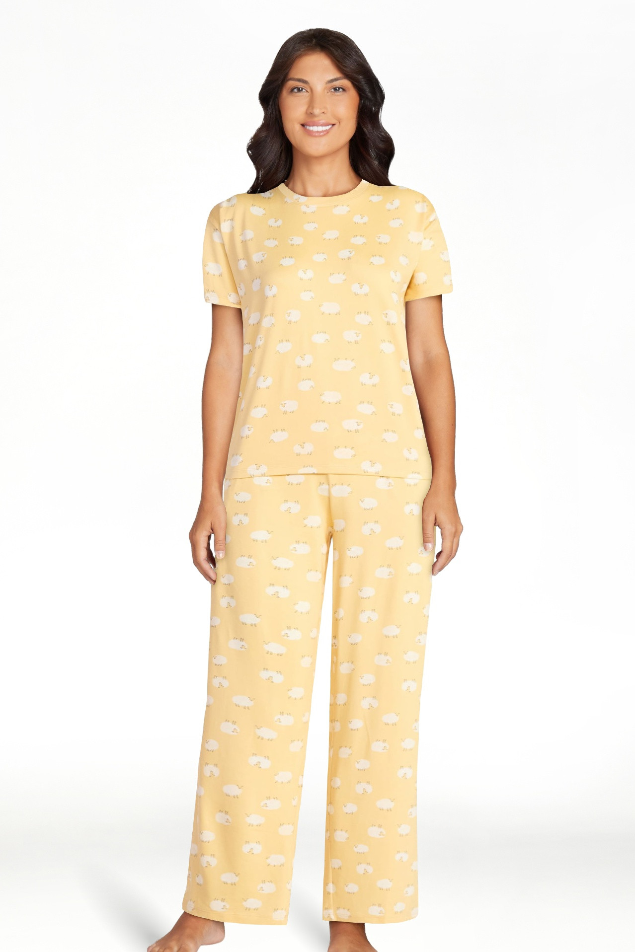 Joyspun Women's Dreamy Soft Collection Short Sleeve Sleep Top and Open Leg Pants Pajama Set, 2-Pi... | Walmart (US)