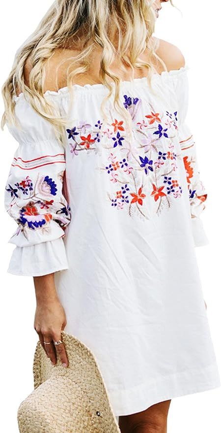 R.Vivimos Womens Floral Embroidered Off Shoulder Long Sleeve Short Dresses | Amazon (US)