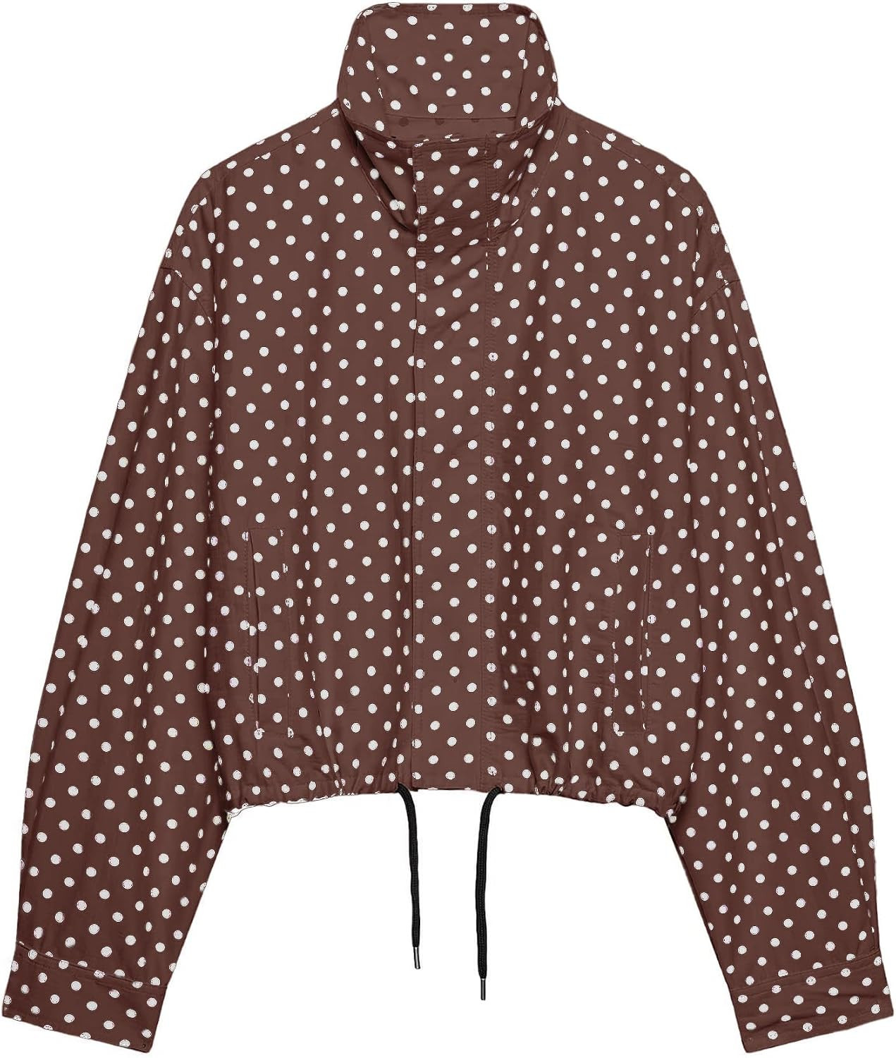 Women Polka Dot Jacket Stand Collar Cropped Jackets Zip Up Coat Casual Fashion Coat Fall Spring Jacket with Pockets | Amazon (US)