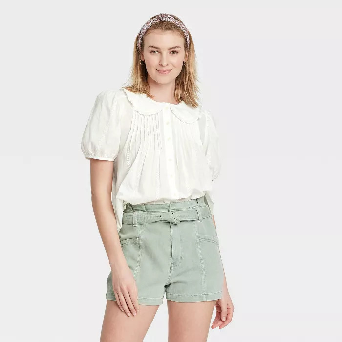 Women's Striped Puff Short Sleeve Button-Down Shirt - Universal Thread™ | Target