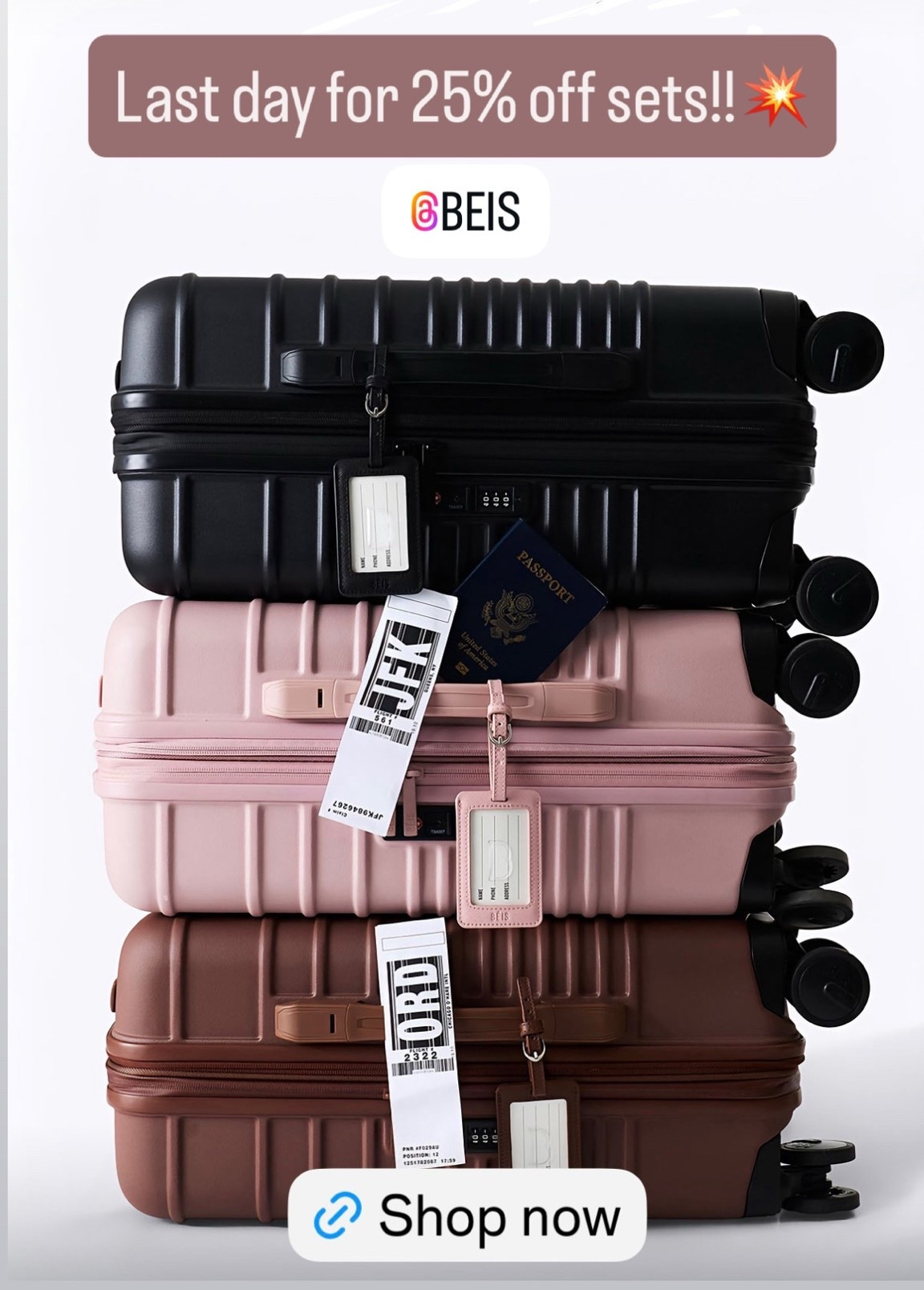 LAST CALL!! 🤩⚡️☀️✈️
Last day to get 25% off sets from @beistravel !! 

Take advantage of this last day of the Memorial Day sale and get up to 25% off everyone’s favorite and top rated travel sets. The Starter Set is my personal favorite and an absolute must-have but  everything in these collections are top-notch!! ￼

Graduation gifts, wedding gift, birthday gift, or even for yourself!🎓🎁🛍️🛒￼ ￼￼


Everything linked below — tap to shop before your size and color sells out!! These deals end TODAY!! 👇🏻🧳✈️




#beis #beistravel #beisluggage #beisbags #beissale #memorialdaysale #memorialdayweekend #luggagesale #travelbagssale #25percentoff #salealert #dealalert #travelmusthaves #travelessentials #luggageset #carryon #carryonluggage #checkinluggage #weekenderbag #traveltote #travelbag #travelorganizer #oliveluggage #blackluggage #cognacbag #blushluggage #creamluggage #aestheticluggage #travelaesthetic #airportstyle #airportootd #packwithme #travelpacking #girlstrip #girlstravel #summertravel #vacationessentials #europeansummer #beachweekend #travelinStyle #luxurytravel #affordableluxury #designerlookalike #thelookforless #over40travel #over40style #momtravel #familytravel #weekendtravel #travelgear #LTKFindsUnder100 #LTKGiftGuide #LTKfamily

#LTKSaleAlert #LTKTravel