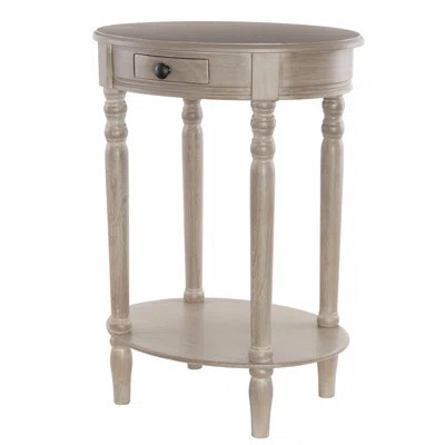 Meadville Wood Whitewashed Oval 1 Drawer and 1 Shelf Side End Light Brown Accent Table with Turned Legs | Wayfair North America