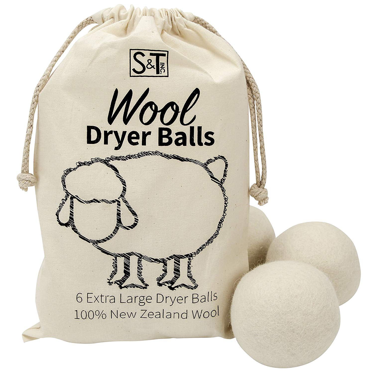 S&T INC. New Zealand Wool Dryer Balls - XL Size - Natural White, 6 Pack - Walmart.com | Walmart (US)