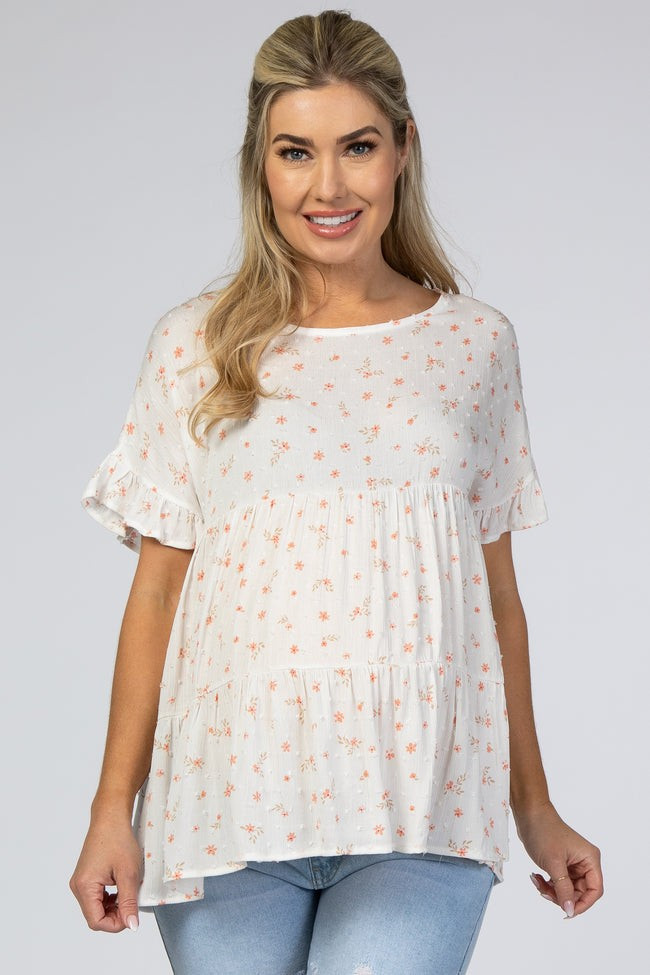 Ivory Floral Swiss Dot Tiered Maternity Top | PinkBlush Maternity