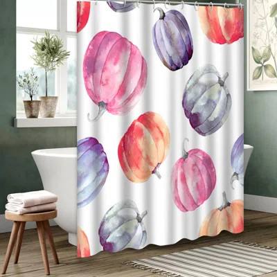 Pink Autumn Waterproof Shower Curtain,Pumpkins Watercolor Pumpkin Halloween Pink Art Artistic Shower Curtains for Bathroom with 12 Hooks,72 Inch | Wayfair North America