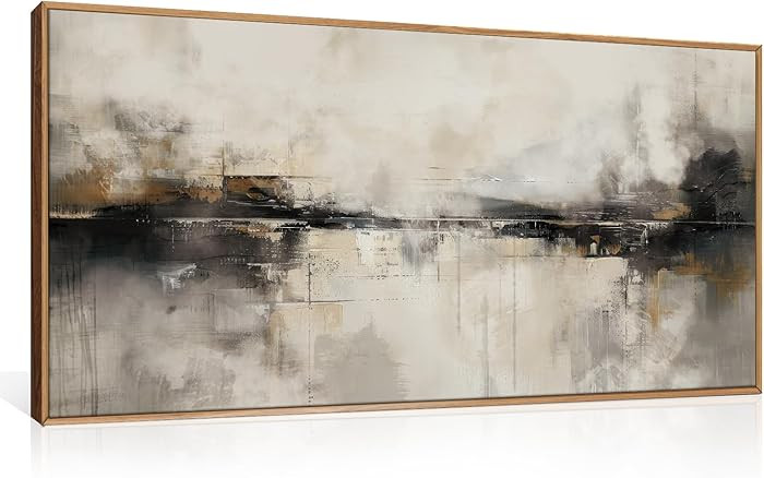 HOURIA Large Abstract Neutral Beige & Black Framed Canvas Wall Art Set,Modern Minimalist Brown Wa... | Amazon (US)