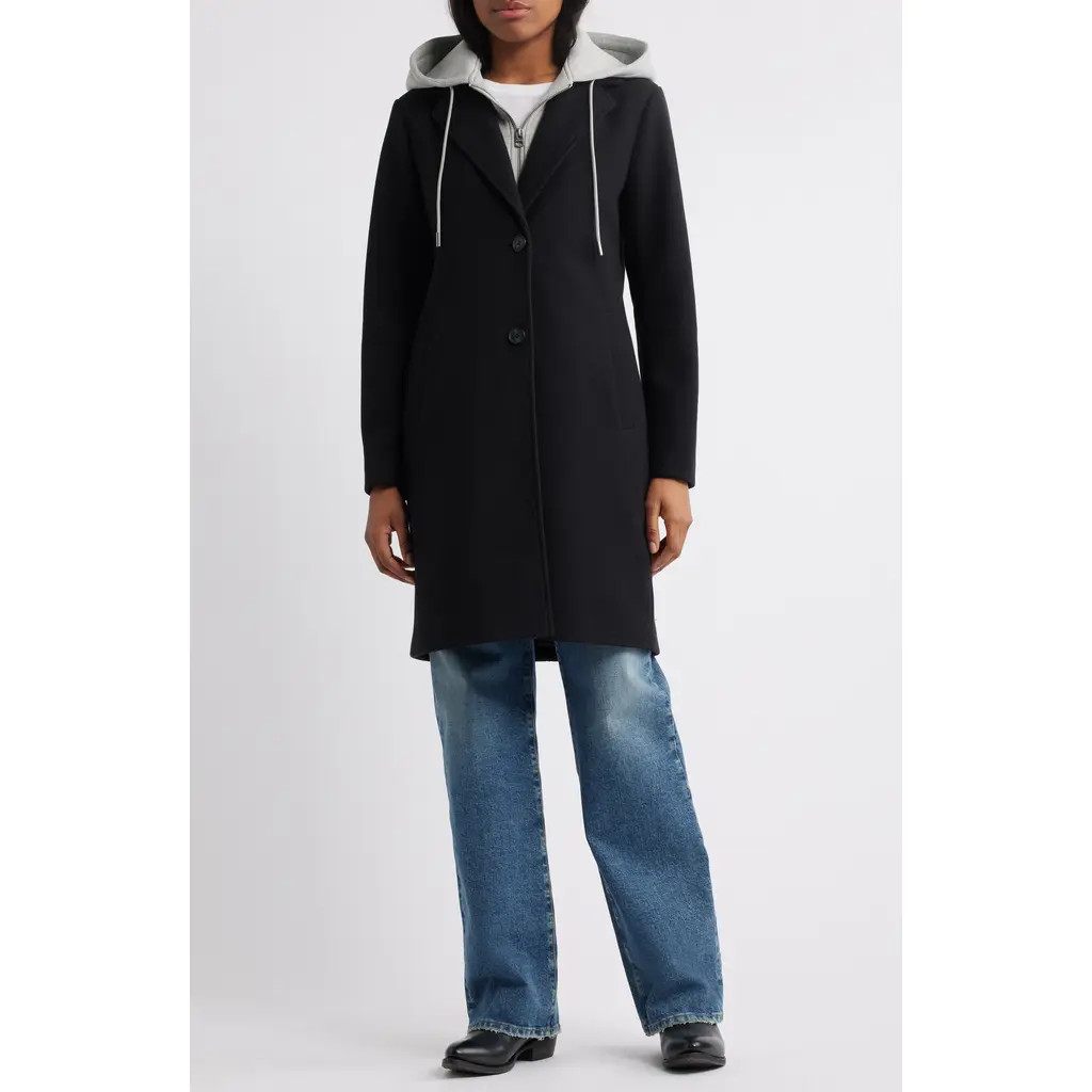 Lucky Brand Layered Hoodie Bib Coat in Black at Nordstrom, Size X-Large | Nordstrom