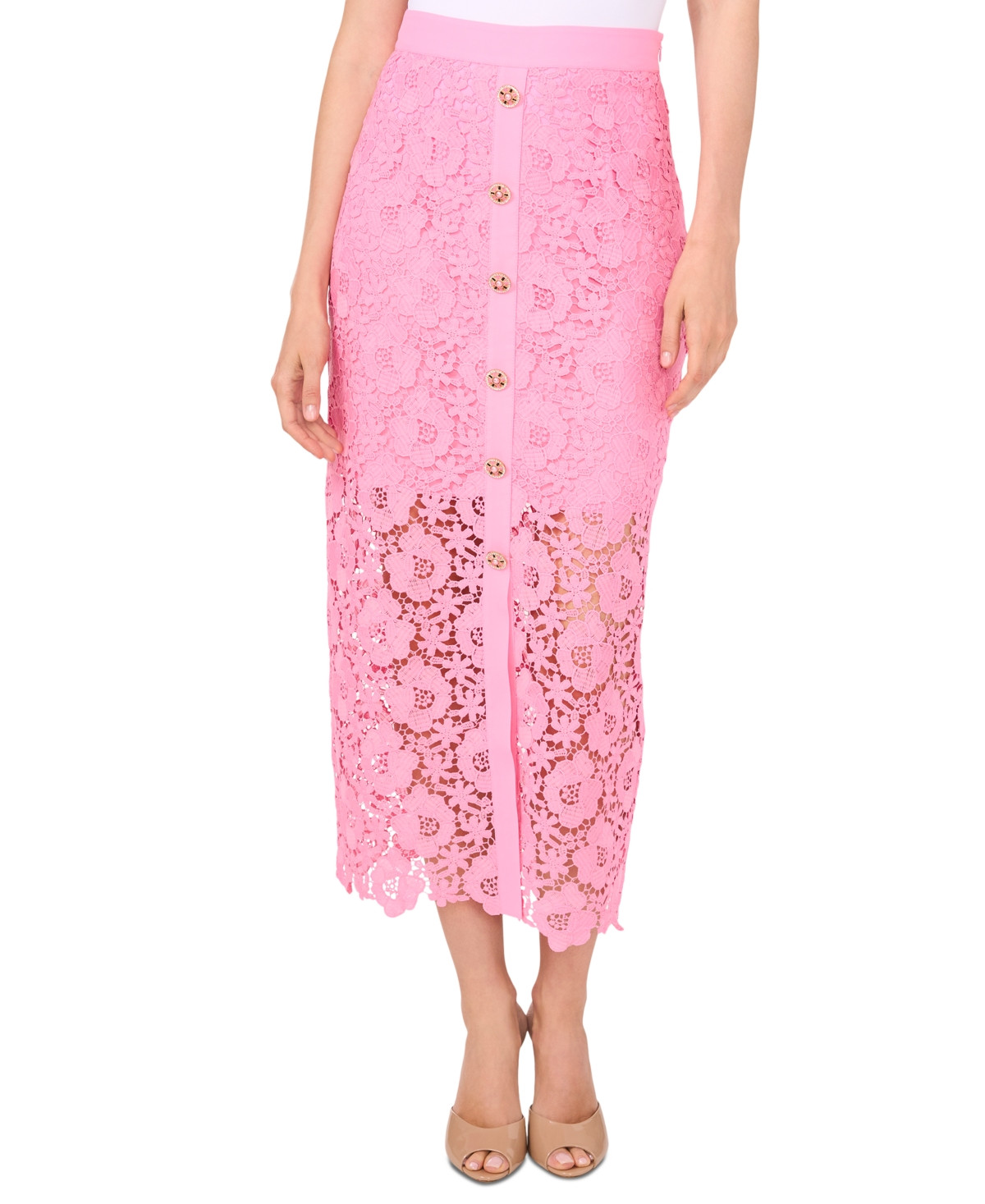 CeCe Women's Lace Button-Detail Midi Skirt - Peony Rush | Macy's