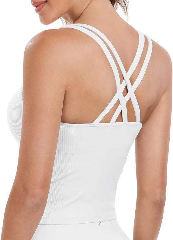 HeyNuts Zeal Bras Longline Ribbed Medium Support Sports Bras, Crisscross Back Tank Tops with Remo... | Amazon (US)