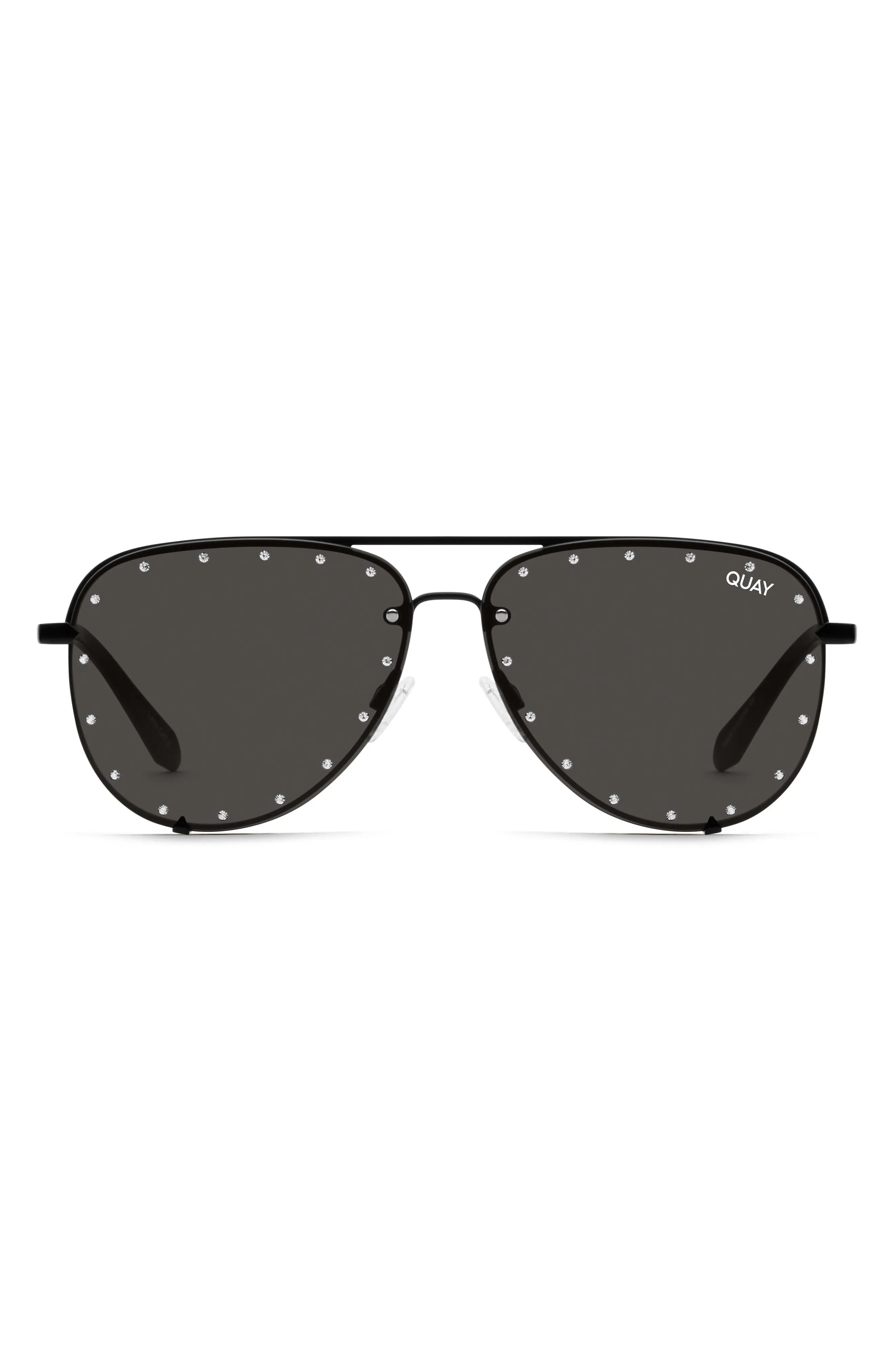 Quay Australia High Key 65mm Oversize Aviator Sunglasses in Black /Black Lens at Nordstrom | Nordstrom