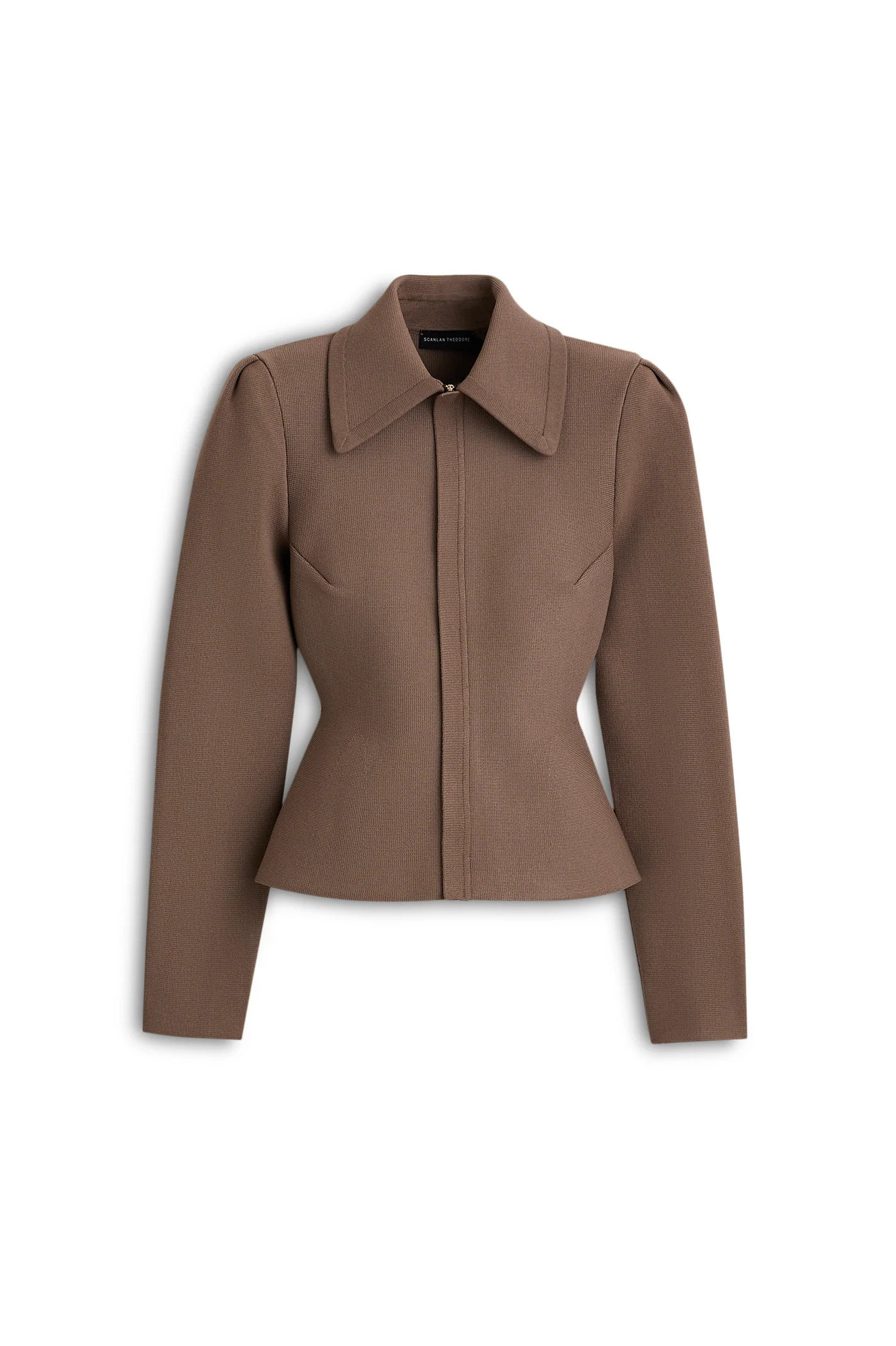 CREPE KNIT PEPLUM COLLAR JACKET - WHISKEY - Scanlan Theodore | Scanlan Theodore AU