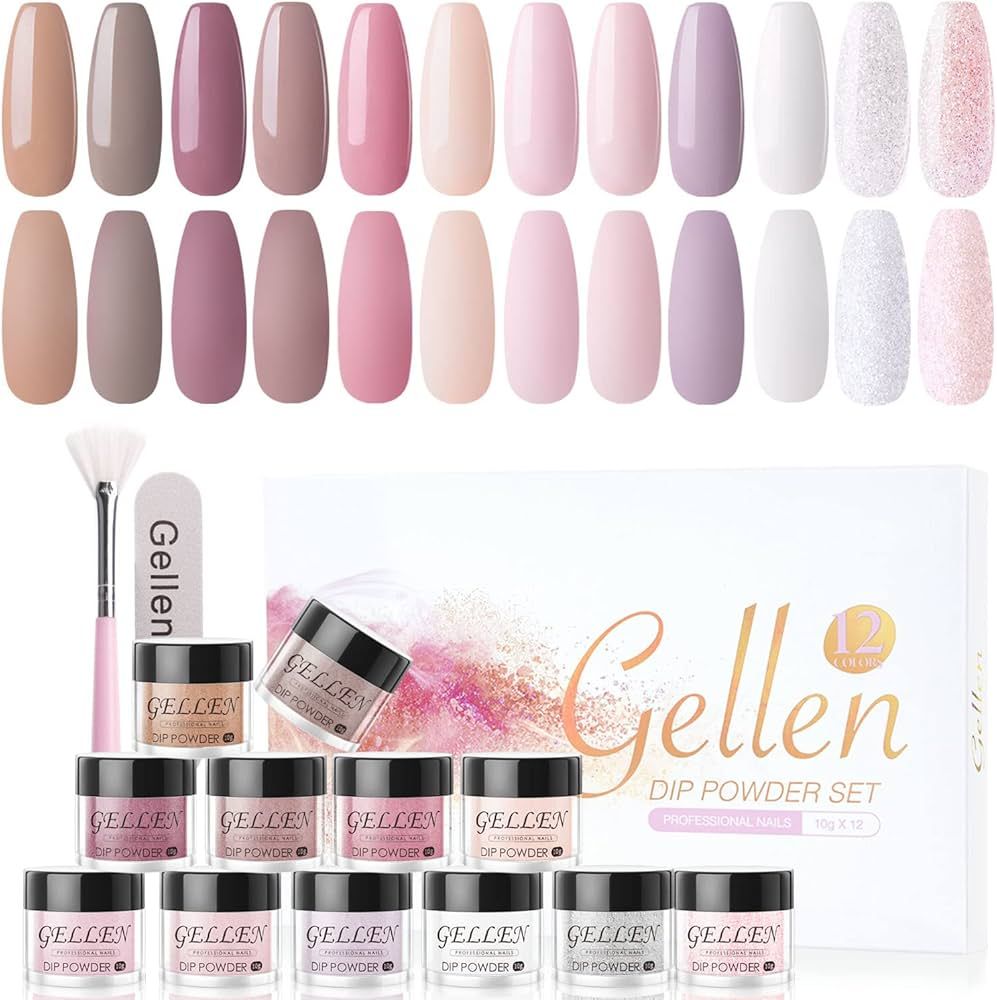 Gellen Dip Powder Nail Kit, 12 Colors Acrylic Dipping Powder Nail Kit, Fall Winter Nail Dip Powde... | Amazon (US)