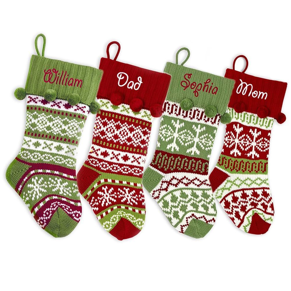 Personalized Christmas Stocking, Custom Knit Argyle Christmas Stocking 18Inches Large Knitted Sto... | Amazon (US)