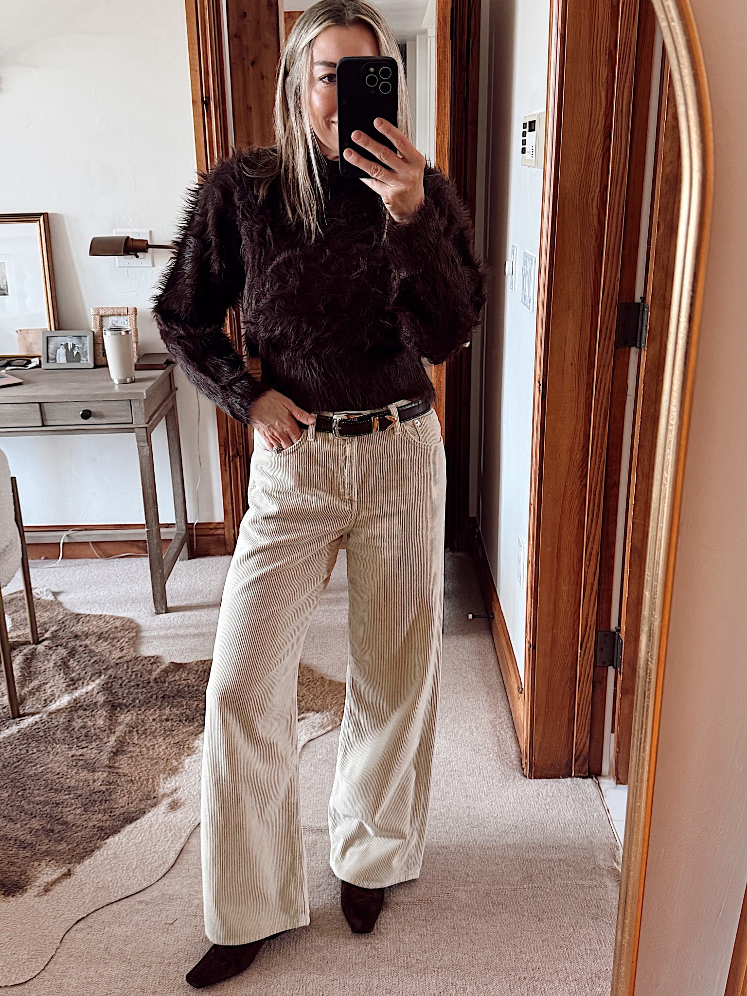 Love this fuzzy sweater 🤍 
under $100 I’m in a S

#LTKSeasonal #LTKOver40 #LTKootd