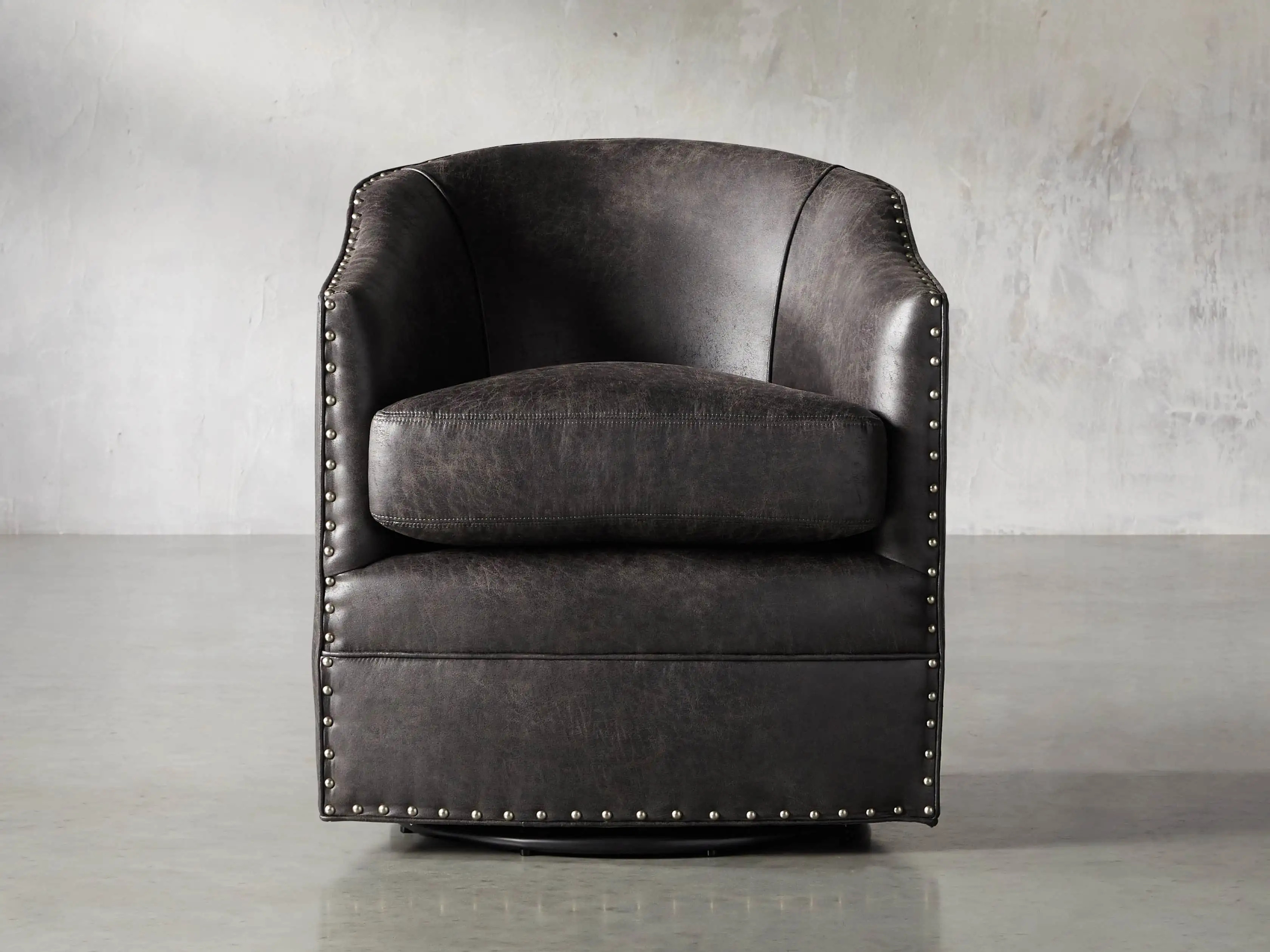 Giles Leather Swivel Chair with Nailheads | Arhaus