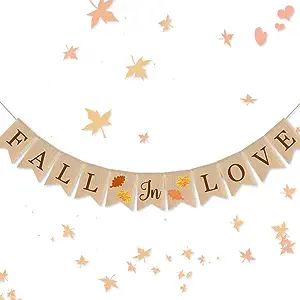 Cieovo Jute Burlap Fall in Love Banner with Maple Rustic Fall Autumn Wedding Engagement Bridal Sh... | Amazon (US)