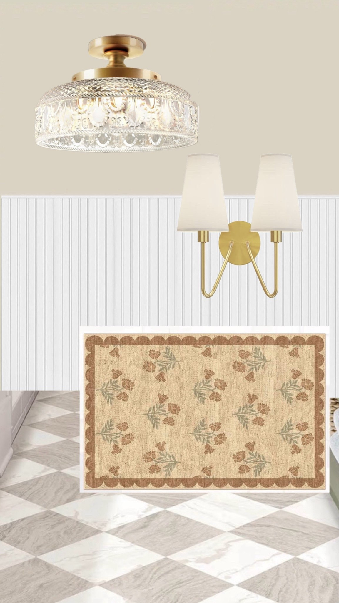 My mood board for our entrance from our garage and into our basement bonus room… there are no windows- so I wanted to keep it light and bright feeling but still cozy and feel timeless and collected  

We already have the beadboard walls existing to our home- I am adding new flooring and fresh paint

#LTKHome #LTKdayinmylife #LTKmomlife