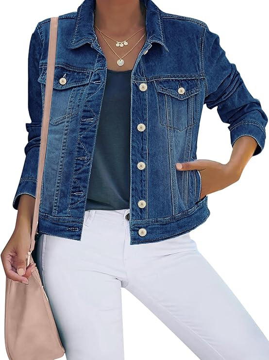 luvamia Women's Basic Button Down Stretch Fitted Long Sleeves Denim Jean Jacket | Amazon (US)