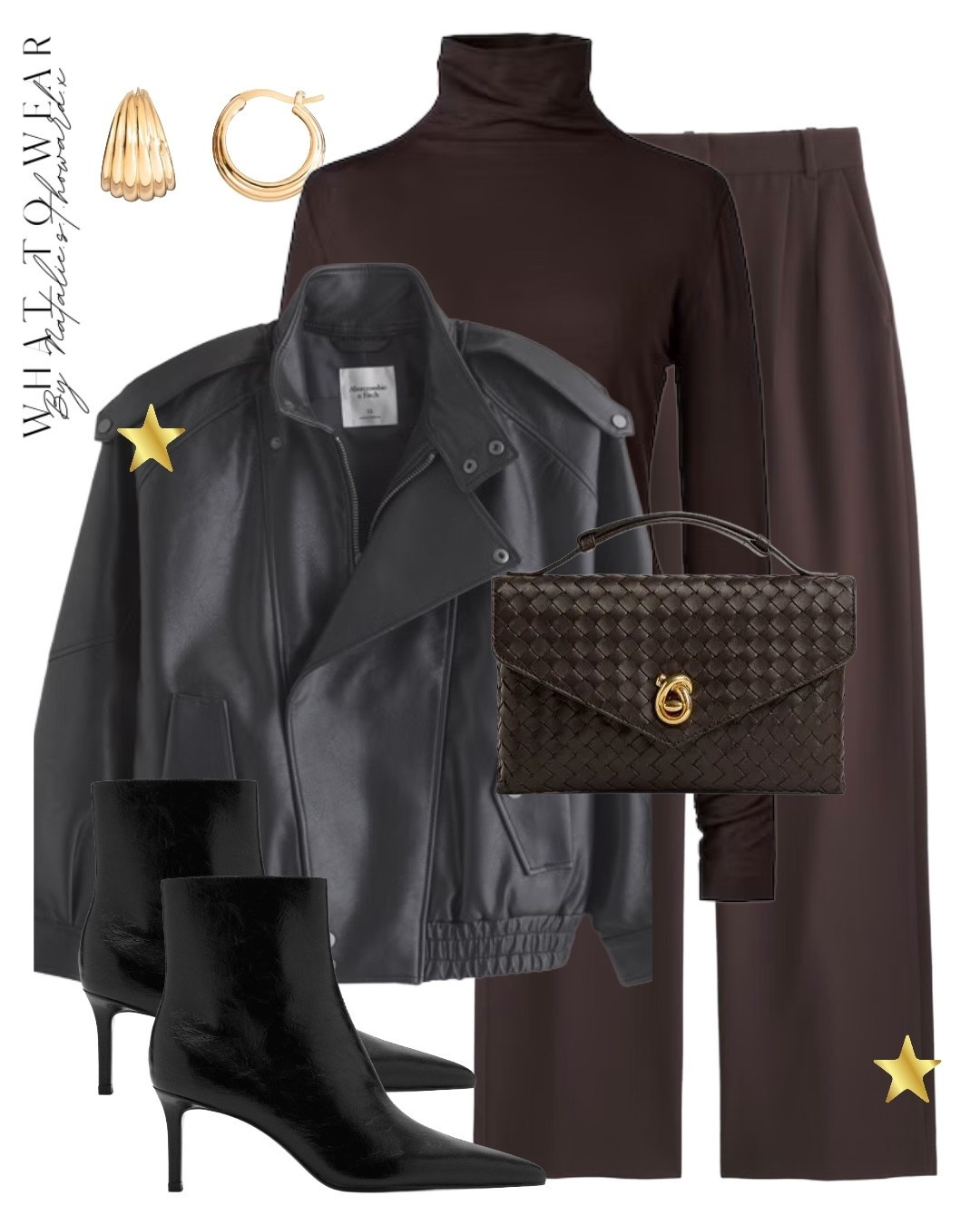 My favourite trousers but in chocolate brown! I love this brown base layer with the tailored trousers and roll neck paired with the black pointy boots and leather look jacket. I think brown and black is such a good combo I love it 😍

The Abercrombie jacket and trousers both have such a good discount! 

Christmas gift
Winter outfit 
Brown outfit 
Date night outfit 


#LTKwinter #LTKuk #LTKstyletip