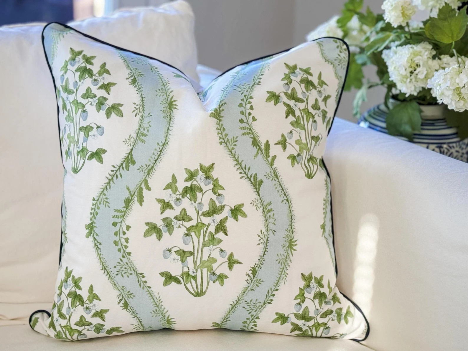 Danika Herrick Strawberry Stripe Floral Pillow Cover - Grandmillennial Decor | Etsy (US)