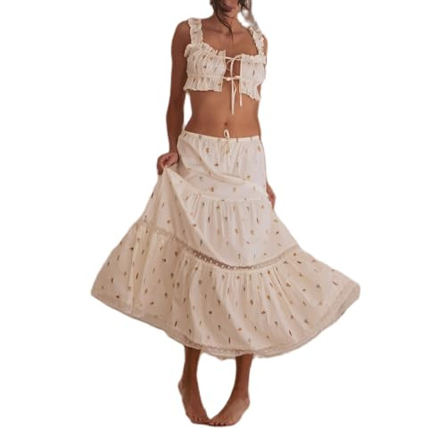 DSORVICD Sexy 2 Piece Maxi Skirt Set for Women Y2k Ruched Sleeveless Backless Top+Elastic Waist Ruffle Flowy Skirts Beachwear | Amazon (US)