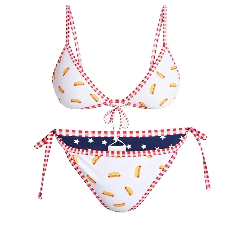 Women's Reversible Bikini Set \u2013 Triangle Halter Top with String Bottom, Independence Day Hot... | Walmart (US)