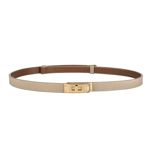 FENLDY Adjustable Thin Belts For Womens Skinny Belts For Dresses Womens Solid Color Alloy Turn Lock Belts For Jeans (Light khaki belt with gold buckle) | Amazon (US)