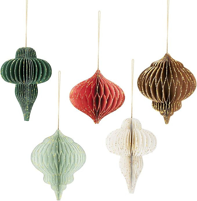 NICROHOME Christmas Party Decorations - 5 PCS 3D Mini Glitter Edge Paper Honeycomb Ornament, Gree... | Amazon (US)