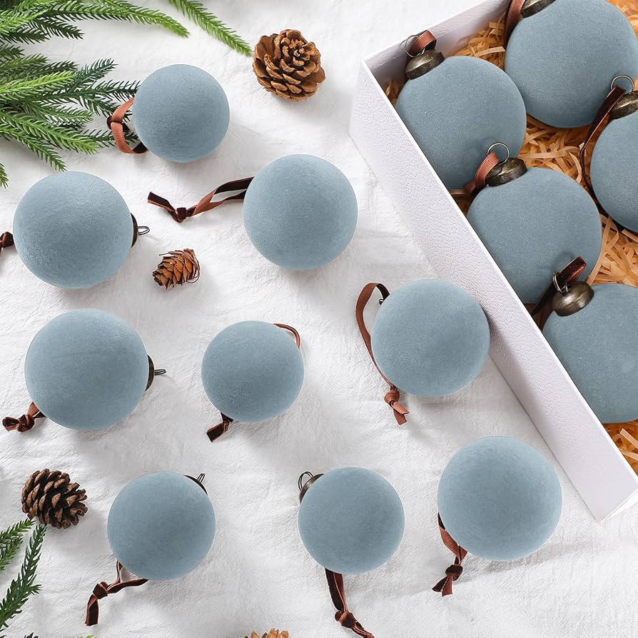 18 Pcs Velvet Christmas Balls Bulk 3.15, 2.76, 2.36 Inch, Flocked Xmas Tree Ball Ornaments Plasti... | Amazon (US)
