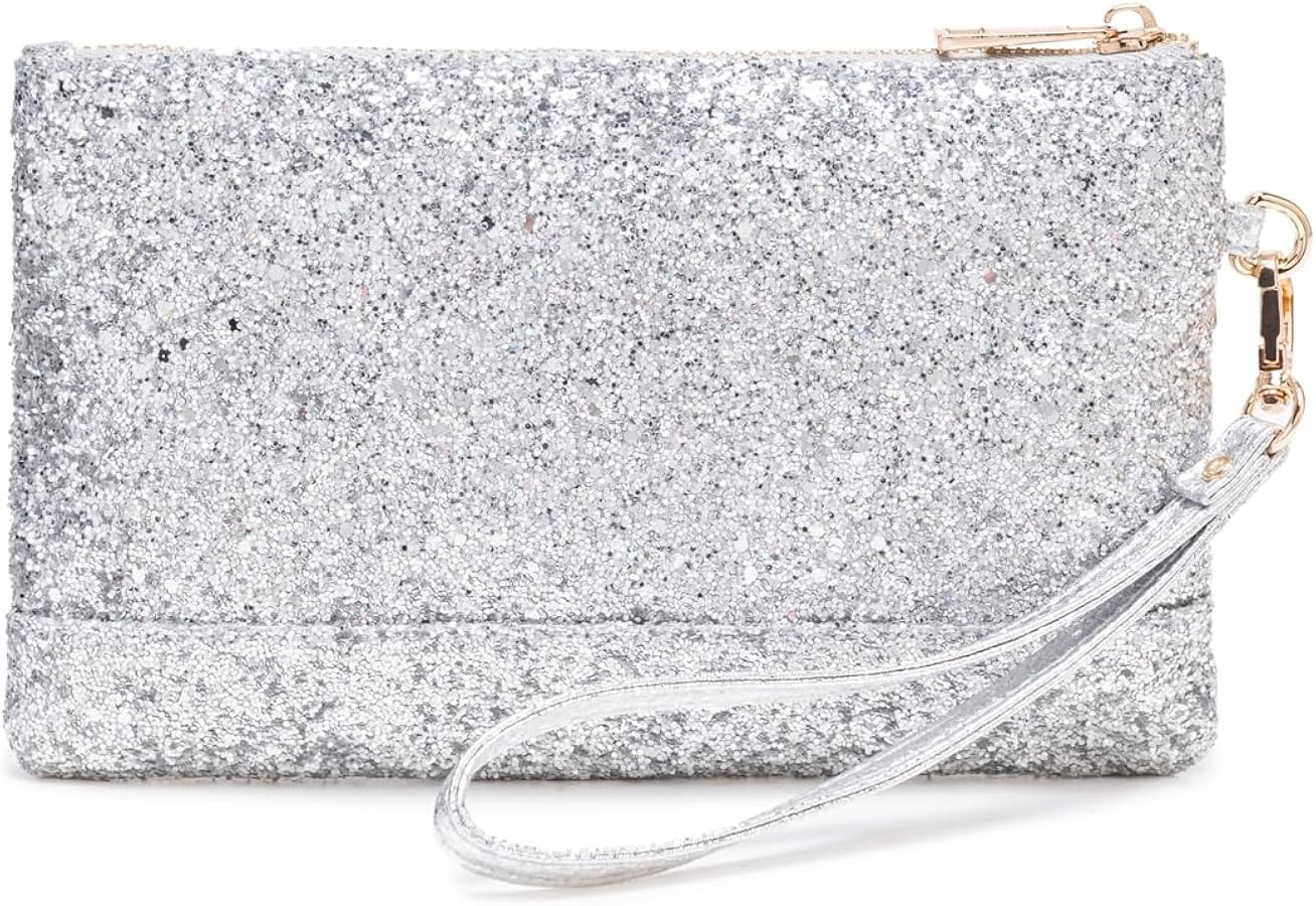 Sparkling Glitter Evening Clutch Silver Bride Purse for Wedding Bling Clutch Handbag for Party | Amazon (US)