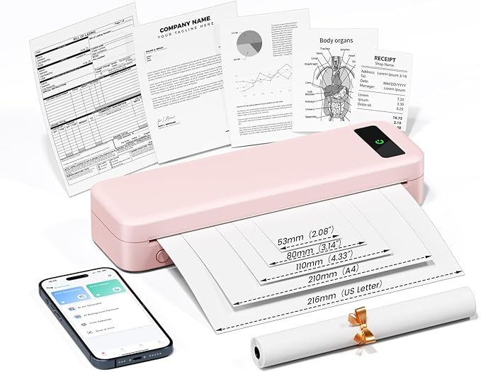 Portable Printers Wireless for Travel, A285M Bluetooth Inkless Thermal Printer Support 8.5" X 11"... | Amazon (US)