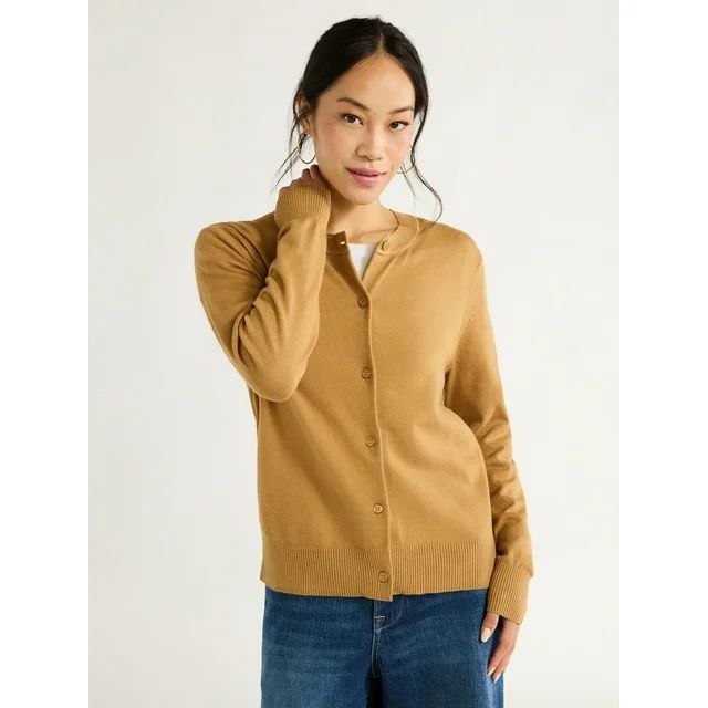 Free Assembly Women’s Crewneck Cardigan Sweater with Long Sleeves, Midweight, Sizes XS-XXL | Walmart (US)