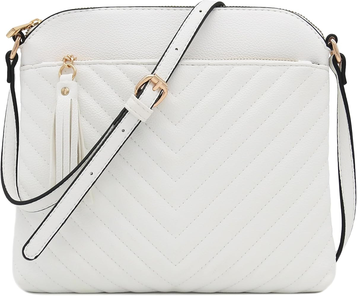 FashionPuzzle Chevron Quilted Medium Crossbody Bag with Tassel Accent | Amazon (US)