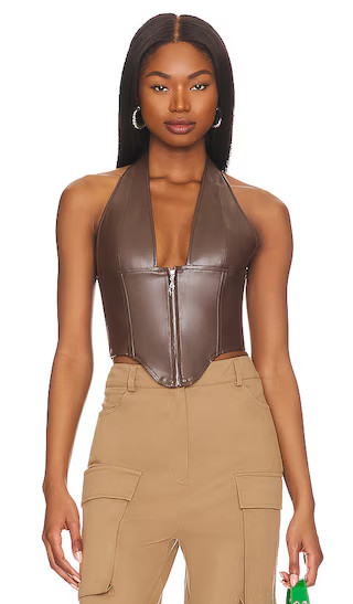 Mara Corset in Brown Leather | Revolve Clothing (Global)