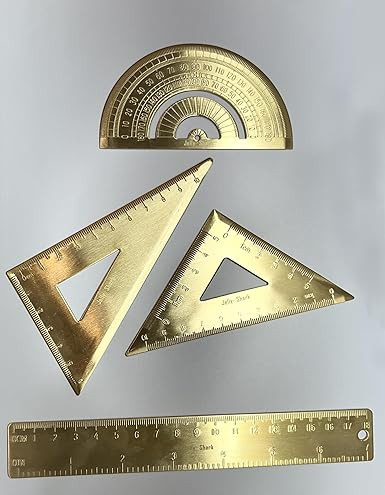 Golden Brass Ruler Stationery Set - Durable Brass Ruler (Isosceles - Right Triangular, 18cm Scale... | Amazon (US)
