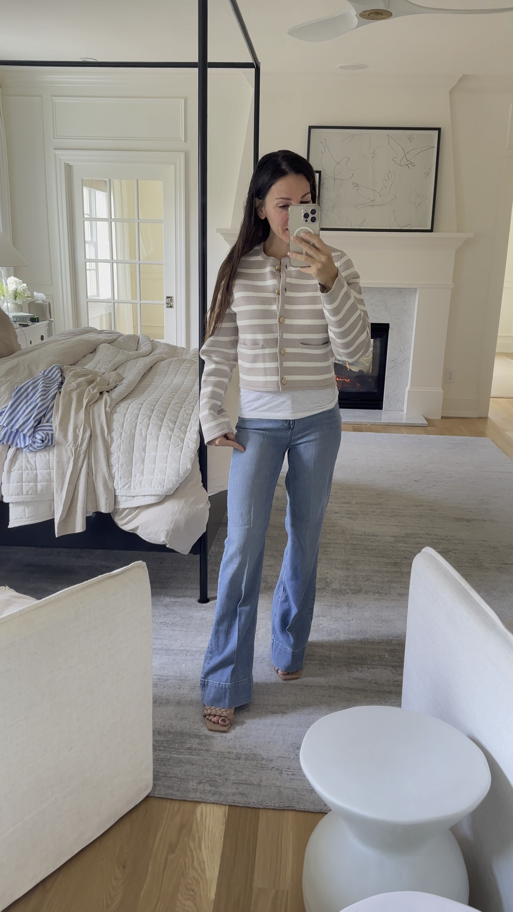 24 regular in jeans (theyre def tight in the waist, but not too tight) and small in cardigan