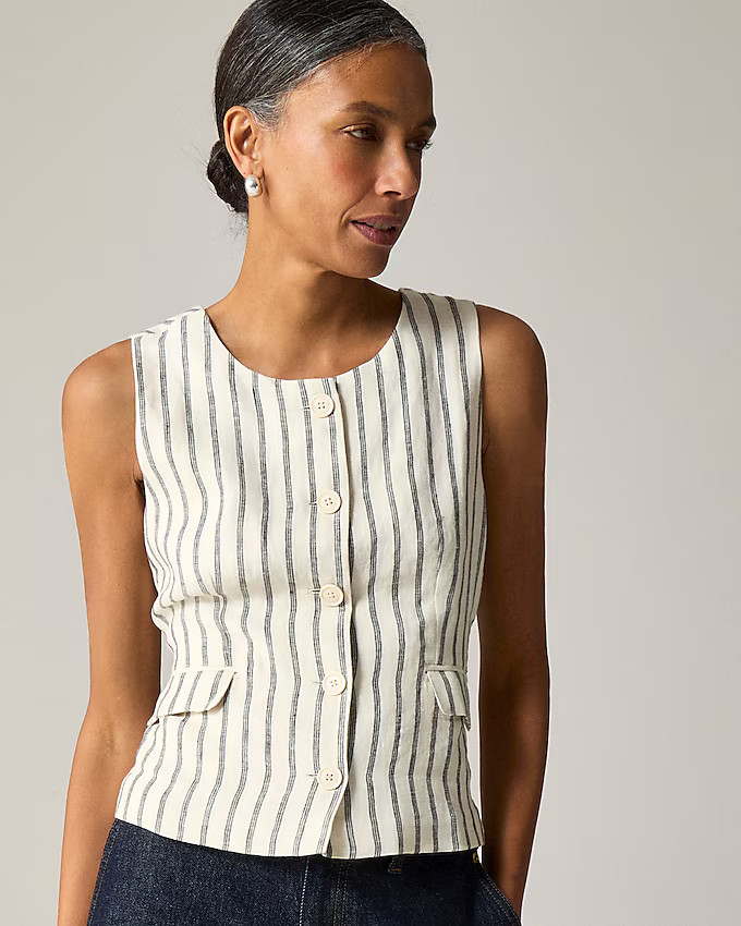 Crewneck vest in striped linen | J. Crew US