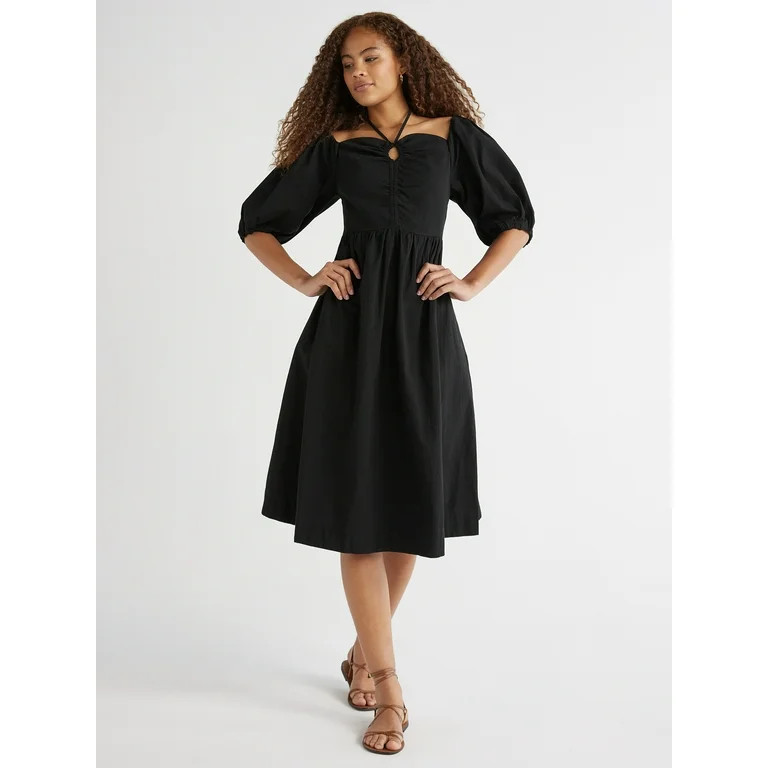 Free Assembly Women's 3/4 Sleeve Halter Dress | Walmart (US)