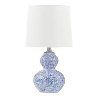 15 .75 in. Blue Floral Ceramic Table Lamp with White Fabric Shade | The Home Depot